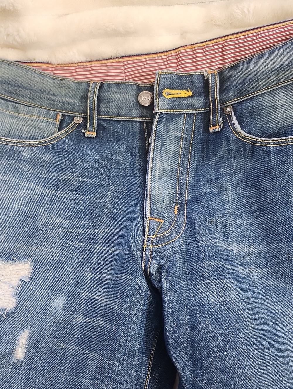 Marc Nelson Light Blue Denim Jeans with Yellow Stitching